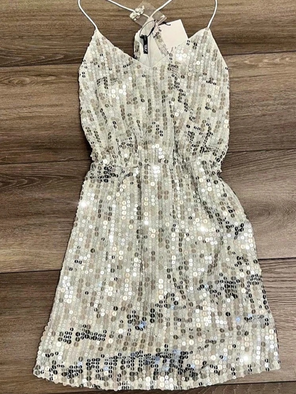 ZARA Silver Sequin Mini Dress White